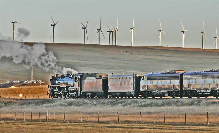 2816 canadian pacific steam train alberta wind turbines 