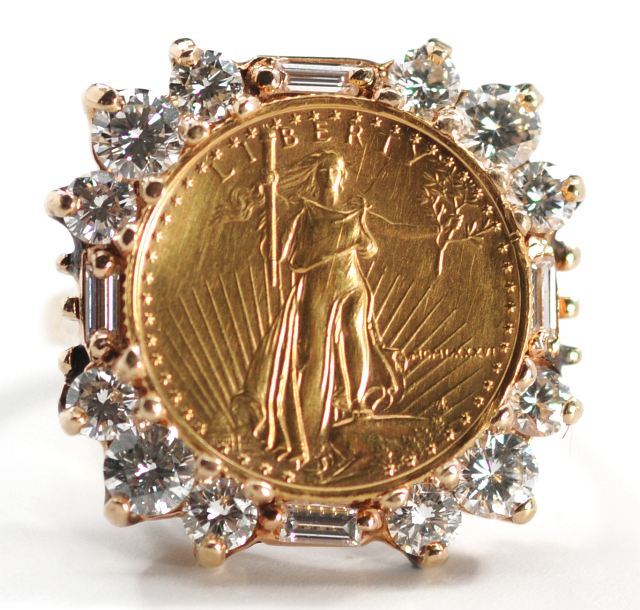 lot 1 A 14 kt. Yellow Gold and $5 American Eagle Gold Coin Ring