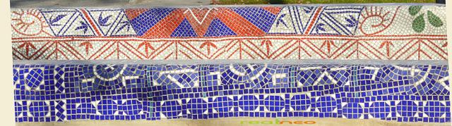 Mosaic "blankets" on concrete benches