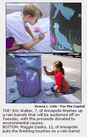 Kids Painting Rain Barrels